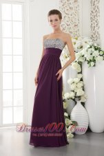 Best Dark Purple Empire Sweetheart Floor-length Chiffon Beading Prom / Evening Dress