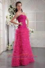 Best Fuchsia Column Sweetheart Floor-length Tulle Ruch Prom / Evening Dress