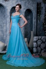Best Exquisite Aqua Blue A-line Prom Dress Straps Chiffon Beading Sweep Train