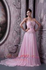 Best Baby Pink 2013 Prom / Celebrity Dress A-line Sweetheart Chiffon Beading Sweep Train