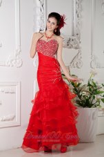 Best Red Mermaid Sweetheart Ankle-length Organza Beading Prom / Evening Dress