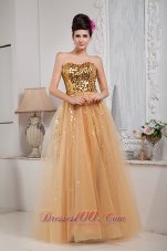 Best 2013 Gold Custom Made Prom / Celebrity Dress Column Sweetheart Floor-length Tulle Sequins