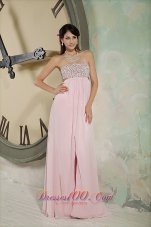 Best Customize Baby Pink Prom Dress Empire Strapless Chiffon Beading Floor-length