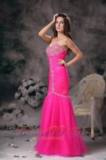Best Custom Made Hot Pink Prom / Evening Dress Mermaid Sweetheart Organza Beading Floor-length