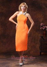On Sale Orange Halter Neckline Satin Dama Dresses for Quinceanera With Tea-length