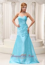 On Sale Ruched and Beading Decorate Bust A-line Aqua Blue Mother Of The Bride Dress in Michigan