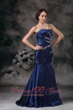 On Sale Exclusive Royal Blue Mermaid Strapless Evening Dress Taffeta Appliques Brush Train