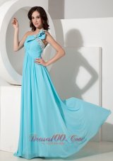 On Sale Elegant Aqua Empire One Shoulder Prom / Evening Dress Chiffon Beading