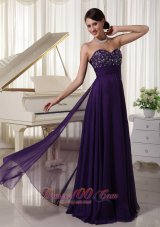 On Sale Sweetheart Chiffon Purple Prom Evening Dress Appliques With Beading Bust Empire