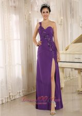 On Sale Addison Alaska High Slit Purple Prom Dress With Sequins Decorate Shoulder