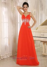 On Sale 2013 Orange Red New Style In Akron Arkansas Prom Celebrity Dress With Spaghetti Straps Appliques Decorate Waist