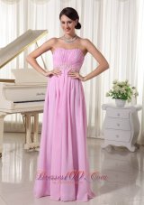 On Sale Baby Pink Chiffon Ruched Sweetheart Prom Dress With Appliques Decorate Waist