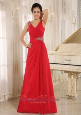 On Sale Red Beaded Decorate V-neck and Waist For 2013 Prom Dress In Montgomery