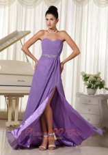 On Sale Lavender High Slit With Beaded Decorate Waist Sweetheart Customer Made Prom Dress