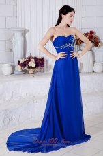 On Sale Elegant Royal Blue Sweetheart Prom Dress Embroidery Chiffon