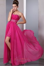 On Sale Hot Pink Column Sweetheart Floor-length Chiffon Beading Prom Dress