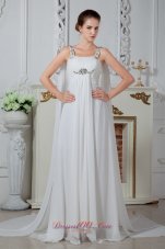 On Sale Popular Empire Straps Watteau Train Chiffon Beading Wedding Dress