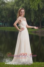 On Sale White Empire Strapless Brush/Sweep Chiffon Beading Prom Dress