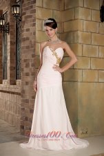 On Sale Light Pink Column Sweetheart Brush Train Chiffon Beading Prom Dress