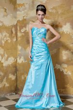 On Sale Aqua Blue Column Sweetheart Floor-length Taffeta Beading Prom Dress