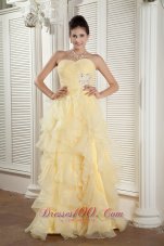 On Sale 2013 Light Yellow Prom / Evening Dress Empire Sweetheart Organza Ruffles and Beading Floor-length