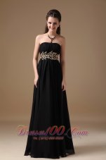 On Sale Black Empire Strapless Floor-length Chiffon Beading Prom Dress