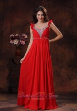 2013 Apache Junction Arizona Beaded Decorate Bust Square Neckline Red Chiffon Prom Dress