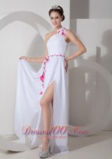 2013 Custom Made White Chiffon One Shoulder Prom Dress with Sash