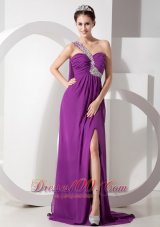 2013 Purple Empire One Shoulder Chiffon Prom Dress Beading and Ruch