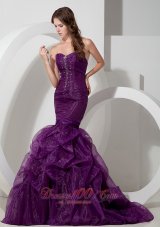 2013 Customize Purple Trumpet / Mermaid Sweetheart Beading Prom Dress Court Train Organza