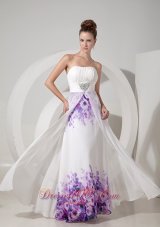 2013 Popular White Empire Strapless Evening Dress Chiffon and Printing Beading Floor-length