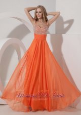 2013 Customize Orange Empire Straps Prom Dress Chiffon Beading Floor-length