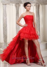 2013 High-low Red Strapless Dress For Prom With Organza
