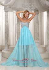 2013 Custom Made Design Own Prom Dress With Aqua Blue Sweetheart Beaded Brush Train For Party Style