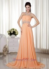 2013 Light Orange Empire Strapless Brush Train Chiffon Beading and Ruch Prom / Celebrity Dress