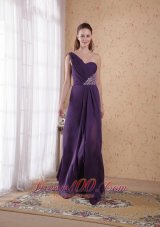 2013 Purple Empire One Shoulder Floor-length Chiffon Beading and Ruch Prom Dress