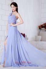 2013 Lilac Empire One Shoulder Prom / Evening Dress Watteau Train Chiffon Beading
