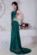 2013 Teal Prom / Evening Dress Ruch Column Straps Brush Train Taffeta