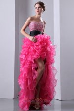2013 Hot Pink A-line Sweetheart Prom Dress High-low Organza Beading