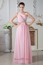 2013 Cheap Baby Pink One Shoulder Chiffon Prom Dress Beaded X Shap