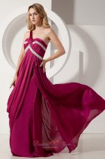 2013 Fuchsia Column Prom / Evening Dress One Shoulder Brush Train Silk Like Satin Beading