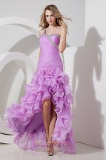 2013 Lavender Column / Sheath One Shoulder Prom Dress High-low Organza Beading