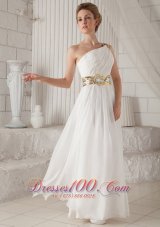 2013 White A-Line / Princess One Shoulder Floor-length Chiffon Sequins Prom Dress