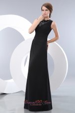 2013 Simple Black Prom / Evening Dress Column Bateau Beading Floor-length Taffeta