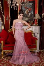 2013 Wonderful Light Pink Prom / Evening Dress Mermaid Strapless Organza Beading Brush Train