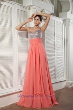 2013 Customize Watermelon Red Prom / Evening Dress Empire Straps Chiffon Beading Brush Train