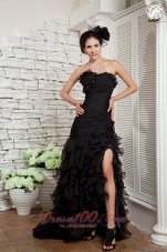 2013 Beautiful Black A-line Sweetheart Prom Dress Organza Beading Brush Trian