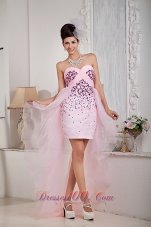 2013 Baby Pink Column Sweetheart High-low Organza Beading Prom Dress