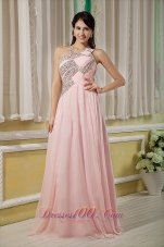 2013 Baby Pink Prom Dress For Custom Made Empire Asymmertrical Chiffon Beading Floor-length