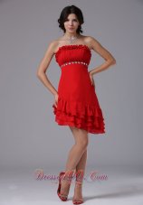 Red Strapless Asymmetrical and Beading For 2013 Homecoming Dress In Berkeley California